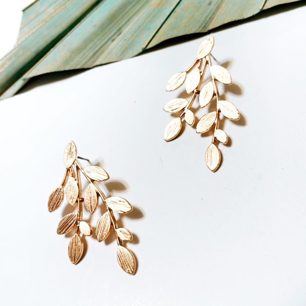 Gold leaf earrings #184 - Picture 3 of 5